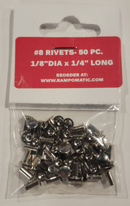 Nickel Plated Brass Rivets- 1/8" x 8/32" Pack of 50